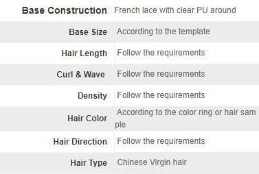 High-Quality Womens Wig French Lace with Clear PU Chinese Virgin Hair New Times Hair