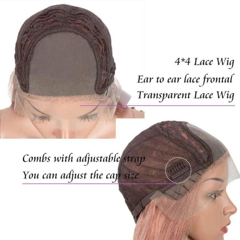 Pink Wig Straight Lace Front Human Hair Wigs for Women Human Hair Brazilian Remy 4X4 Closure Transparent Lace Wigs 20 Inches