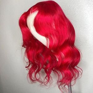 2020 New Fashion Red Lace Front Wig 99j Human Hair Wigs Red Body Wave Brazilian Hair Wig for Girls