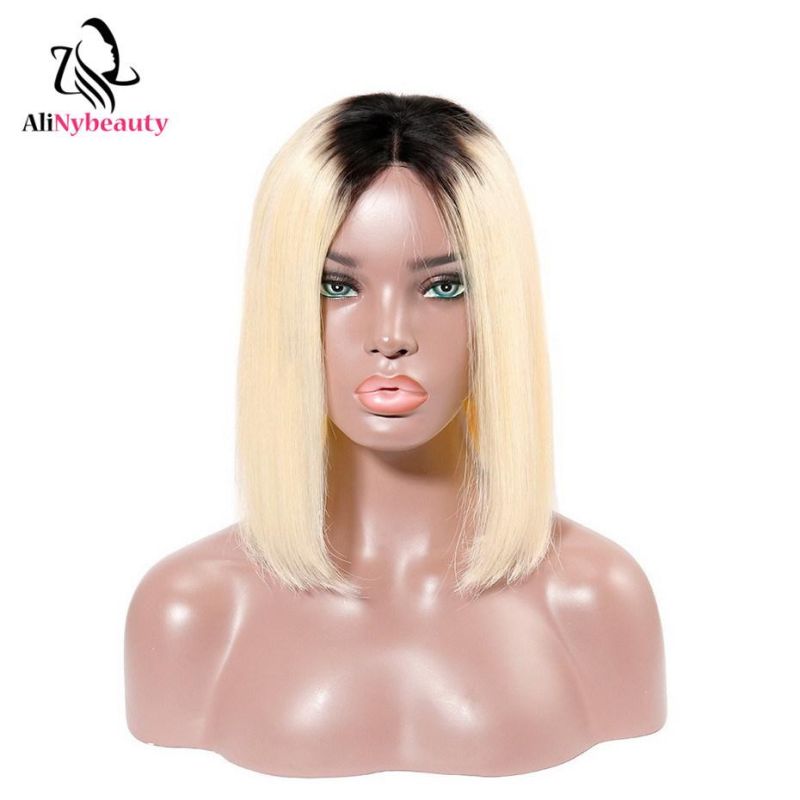 Color 1b/613 Straight Peruvian Human Hair Lace Front Wig