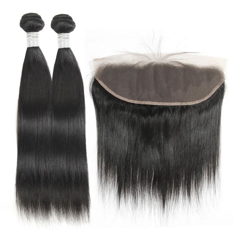 13X4 Straight Brazilian Natural Human Virgin Hair Weave Lace Bundle with Closure