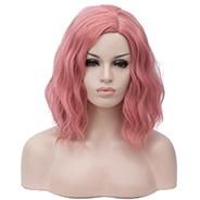 Aicos Foggy Pink 35cm Short Curly Halloween Party Anime Cosplay Wig for Women, Heat Resistant Full Wig +Cap