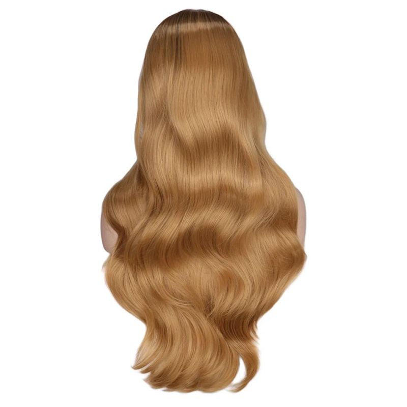 Ombre Long Wavy Wig Natural Two Tone Middle Part Heat Resistant Fiber Hair Wig Synthetic Wigs 26 Inches for Women