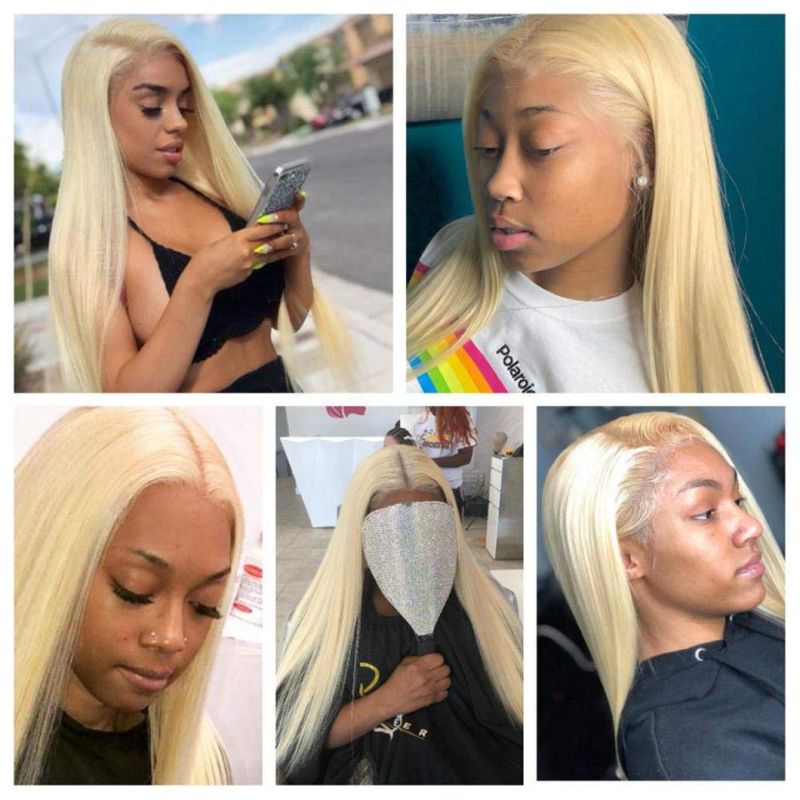 13X4 Straight Human Hair Lace Front Wigs 150% Density Remy Hair Pre Plucked with Baby Hair 613 Blonde