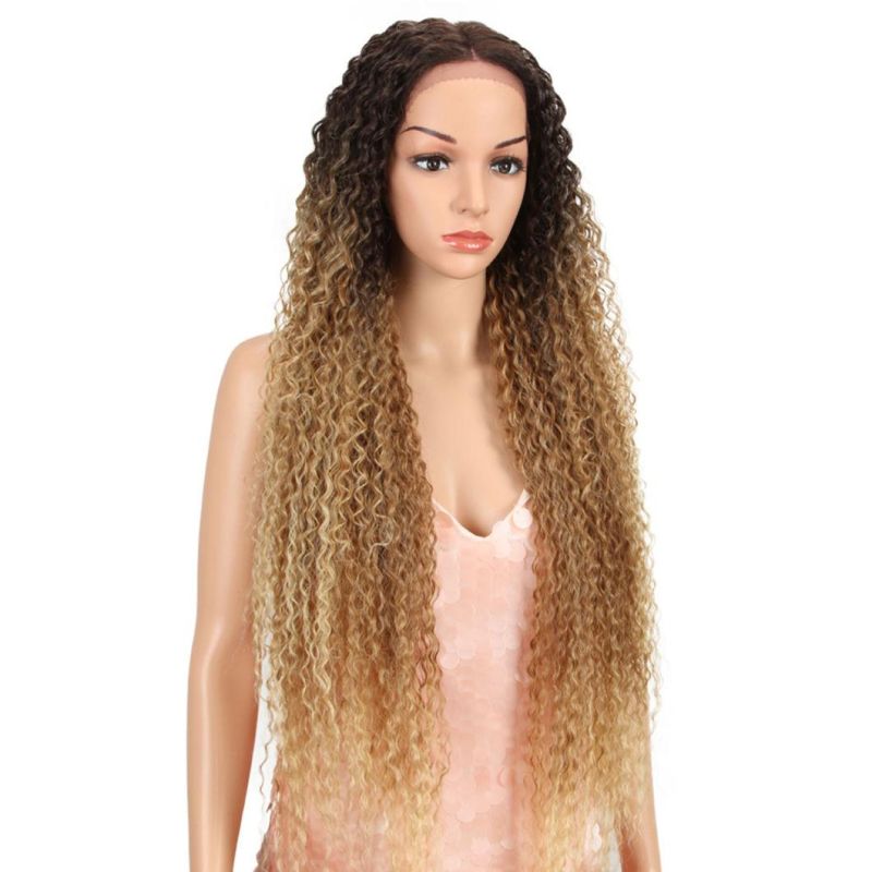 Human Brazilian Hair Lace Front Wig 30 Inch Long Hair Lace Front Wig Kinky Curly Hair Ombre Brown Blond Double Tones Long Hair Wigs for Women