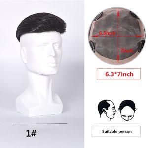 No Trimming Lace Base Toupee Human Hair Extension Clip in Hairpieces 100% Real Human Hair Topper for Men (6.3&quot;X7&quot; Natural Black)
