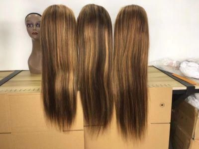 Blonde 30 Inch Long Straight Brown 13X4 Transparent Lace Highlighted Human Hair Wigs 10A Highlight Body Wave Hair Full Wig