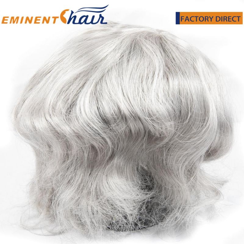 Custom Men′s Synthetic Grey Fine Mono with PU Coating Hair Replacement