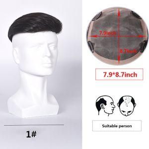 No Trimming Lace Base Toupee Human Hair Extension Clip in Hairpieces 100% Real Human Hair Topper for Men (7.9&quot;X8.7&quot; Lace Base, Natural Black)