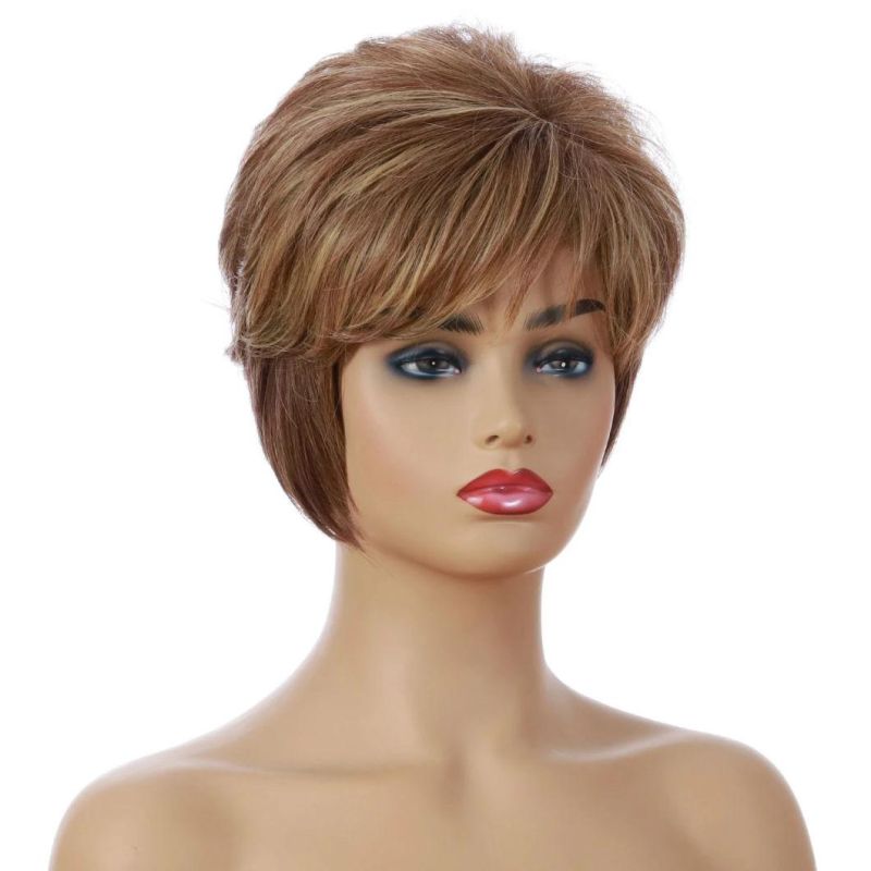 Short Wigs High Temperature Fiber Wig with Bangs Heat Resistant Synthetic Wig Mixed Color Straight for Women