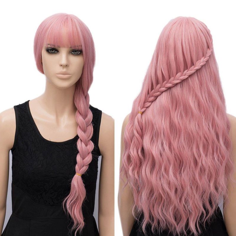 Pink Wig Long Fluffy Curly Wavy Hair Wigs for Girl Heat Friendly Synthetic Wigs