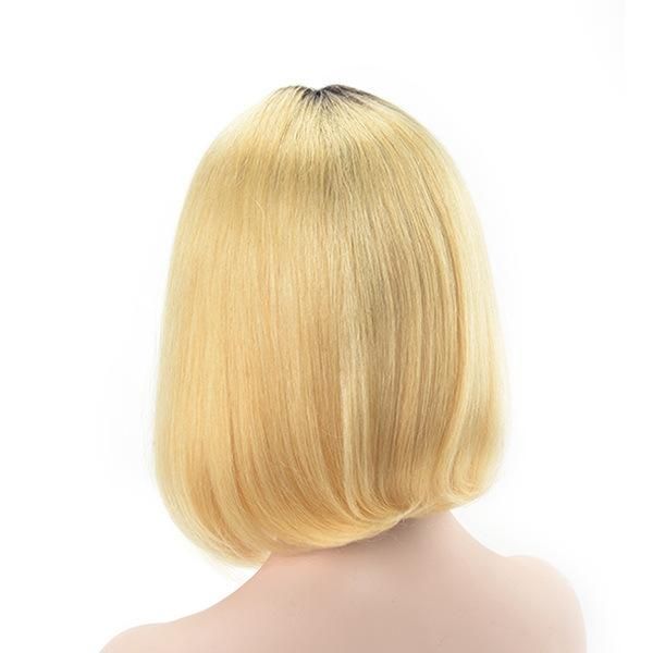Straight Blond Bob Style Lace and Machine Weft Base Stock Women’ S Hairpiece