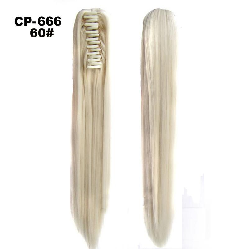Silky Straight Heat Temperature Fiber Synthetic Clip in Hairpiece Ponytail