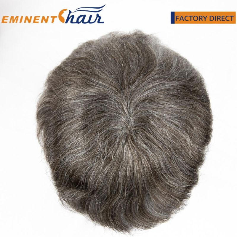 Human Grey Fine Mono with Npu Hair Replacement System Toupee for Man