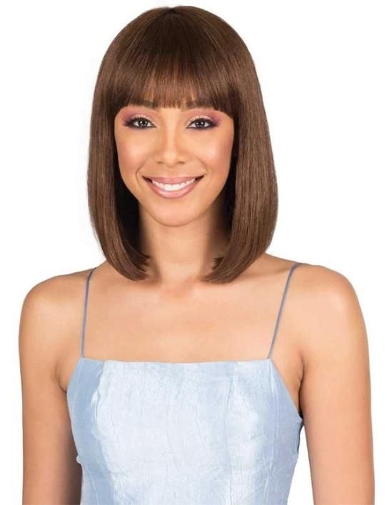Brown Color Cuticle Aligned Brazilian Human Hair Wig with Bang
