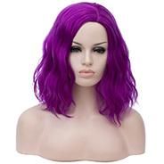 Aicos Bright Purple 35cm Short Curly Halloween Party Anime Cosplay Wig for Women, Heat Resistant Full Wig +Cap