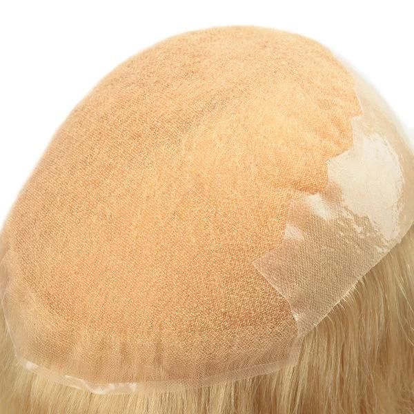 Women’ S Natural Hair Toupee French Lace with Clear PU Back Sides Q6 613 Blond Long Hair