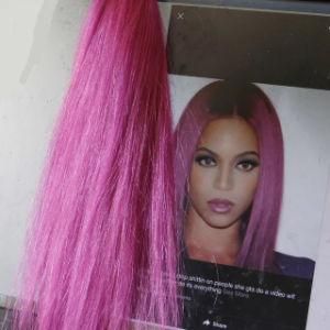 24&quot; Non-Remy Human Hair Weft Silk Straight Hair Closure #Pink Hair