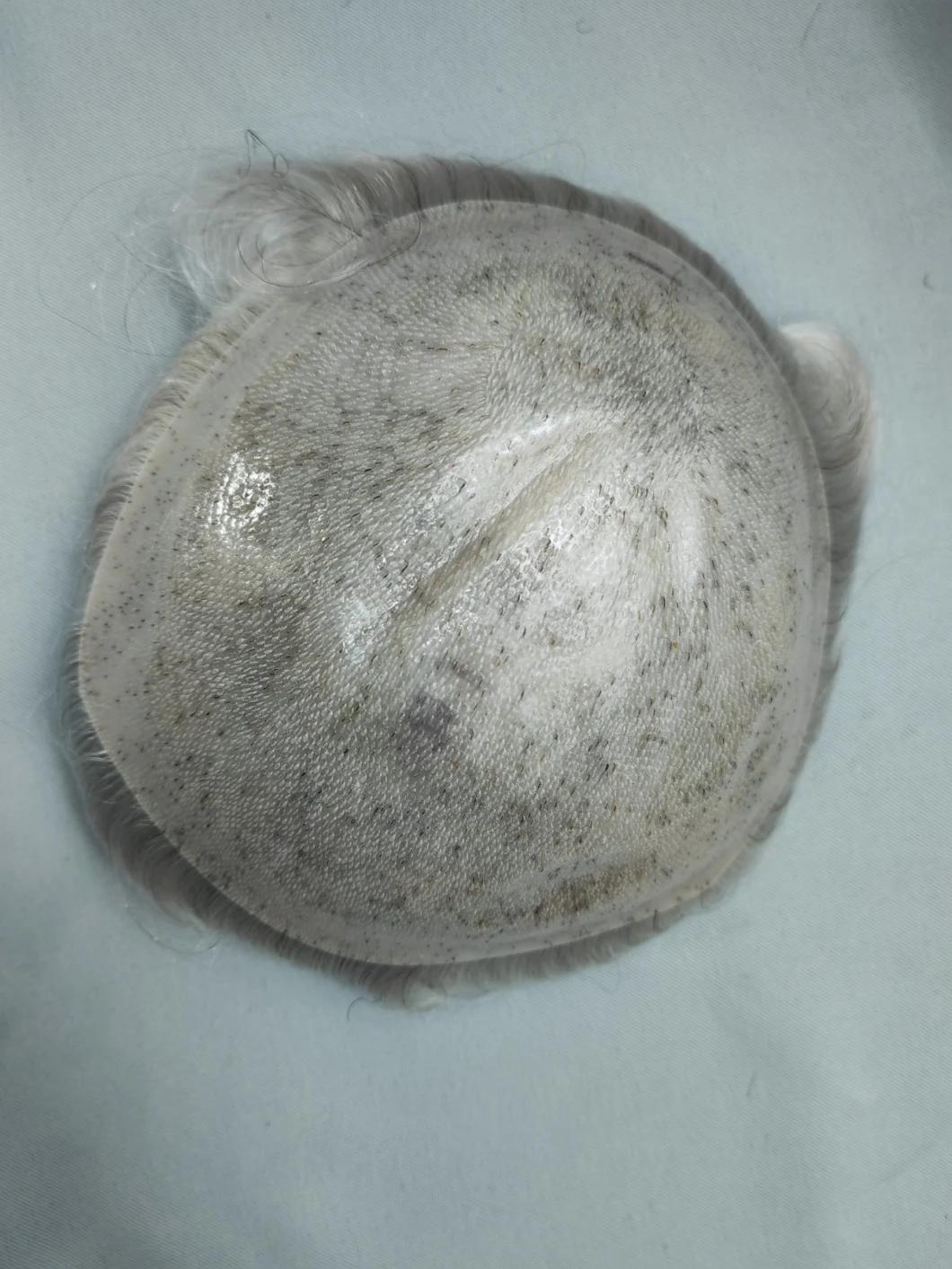 2022 Hand Knotted Clear PU Base Toupee Made of Remy Human Hair