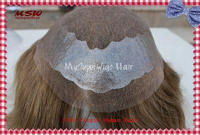 2022 French Lace Human Hair Toupee with Poly Binding