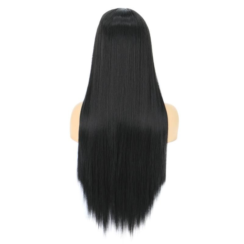 Vendors Price 28 Inches Heat Resistant Wigs Wholesale Middle Part Long Straight Synthetic Hair Wig with Lace Front