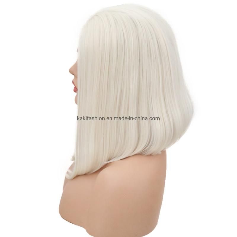 European Synthetic Ladies Straight Brazilian Short Bob Blond Wigs with Lace Frontal