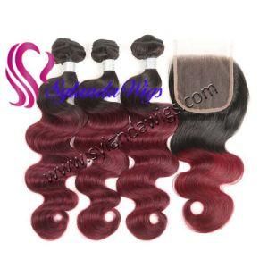 3 Bundles+4&quot;X4&quot; Lace Closure Body Wave #1b-99j Remy Human Hair with Free Shipping