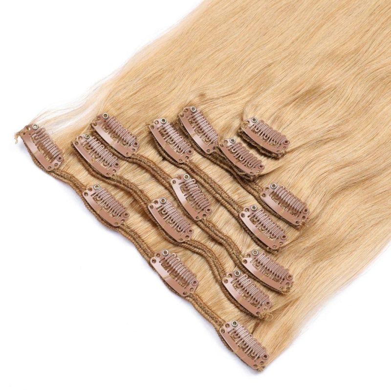 100% Russian Human Remy Clip on Hair Extensions Wholesale Natural Seamless Indian Clip in Hair