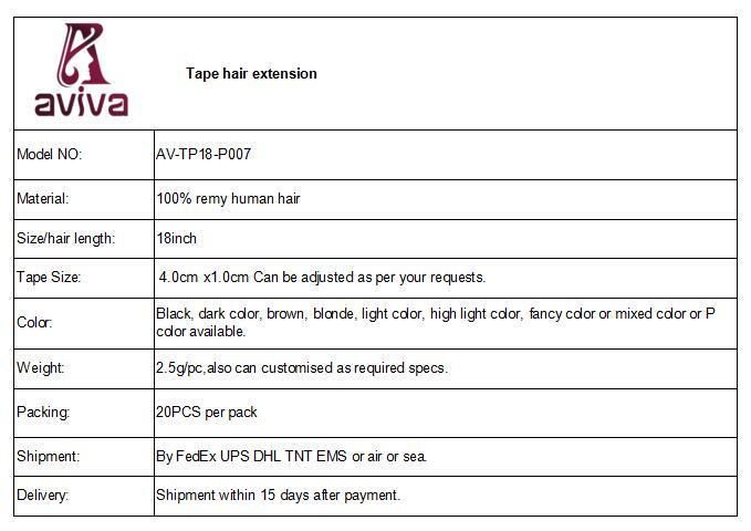 100% Virgin Hair Tape in Human Hair Extensions (AV-TP18-P007)