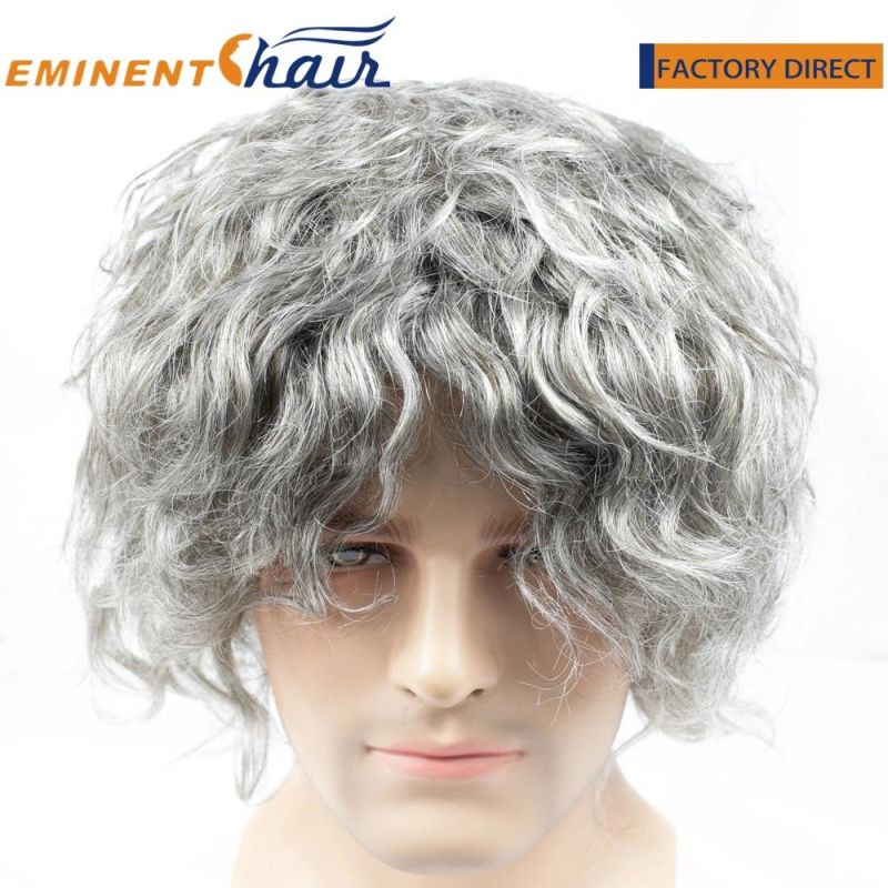 Custom French Lace with PU Perimeter Wig Synthetic Grey