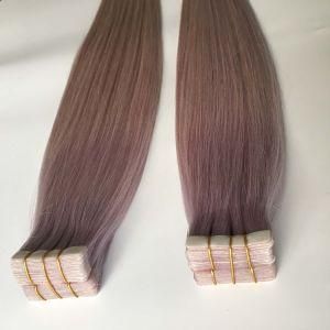 Grey# Silky Straight Tape Skin PU Weft Virgin Remy Human Hair Extensions