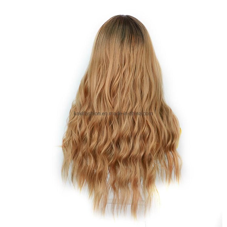 Long Body Wave Vendor Ombre Light Blonde Dark Root Heat Resistant Fiber Synthetic Lace Hair Wigs