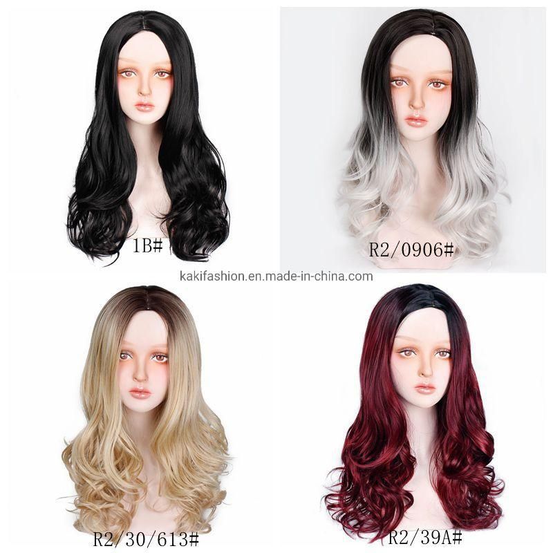 Hot Selling Long Body Wave Ombre Blonde Dark Root Synthetic Wigs for Black Women