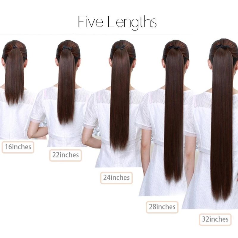 Kbeth 24′′ 26′′ Long Straight Drawstring Ponytail Ynthetic Different Length Human Hair Extension Straight Long Color in Stock Ponytail From Chinese Factory
