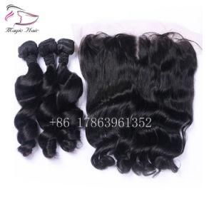 Loose Wave Hair Natural Color 3PCS Hair Weaves with Top Lace Frontal Brazilian Remy Hair Extensions Free Shipping