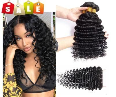 Deep Wave 3 Bundles with Closure Brazilian Unprocessed Deep Curly