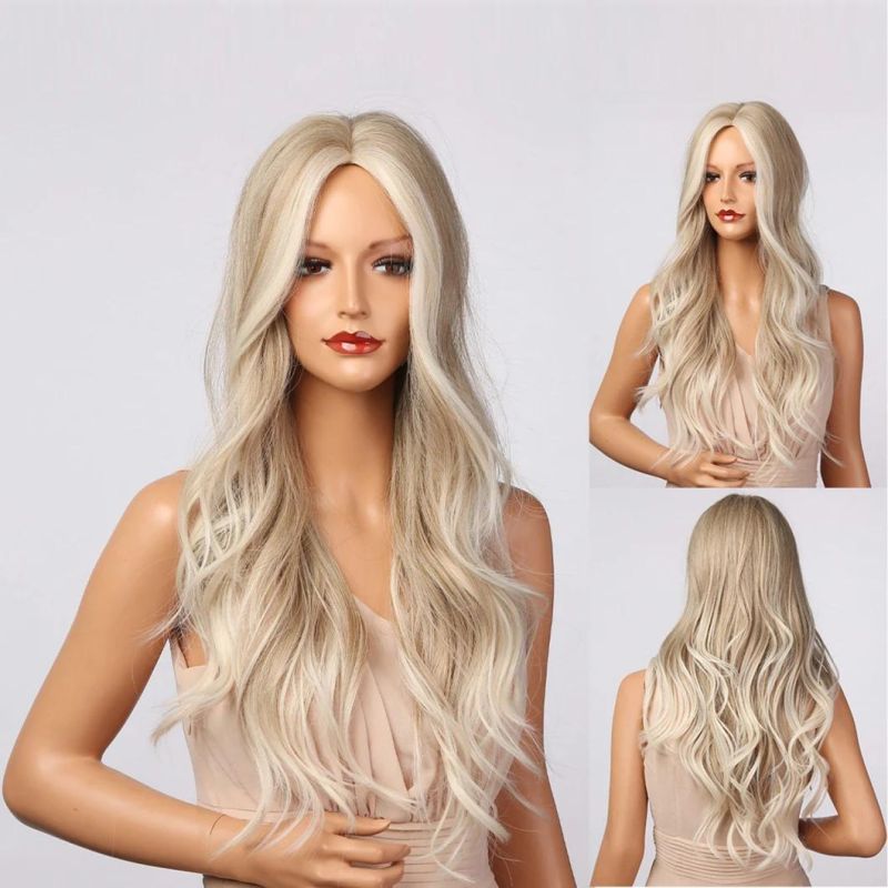 Light Brown Grey Ash Blonde White Highlight Wigs Long Body Wavy Middle Part Women′ S Wigs Cosplay Hair Brazilian Human Remy Hair Wig