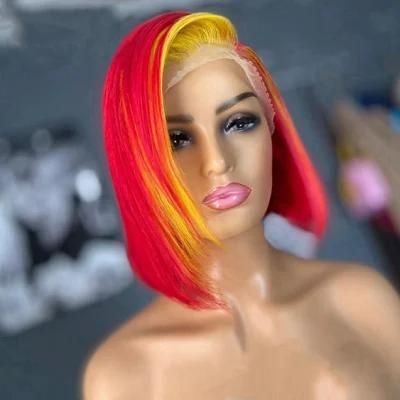 Bob Lace Front Wigs Red Yellow Highlight Wig Human Hair Lace Frontal 13X4 Wig Brazilian Short Bob Human Hair Wigs for Women