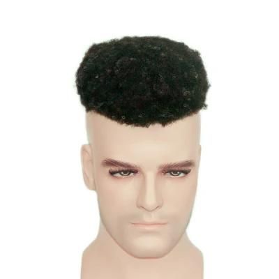Lw80 High Quality Men&prime;s Afro Wig Curly Human Hair Toupee