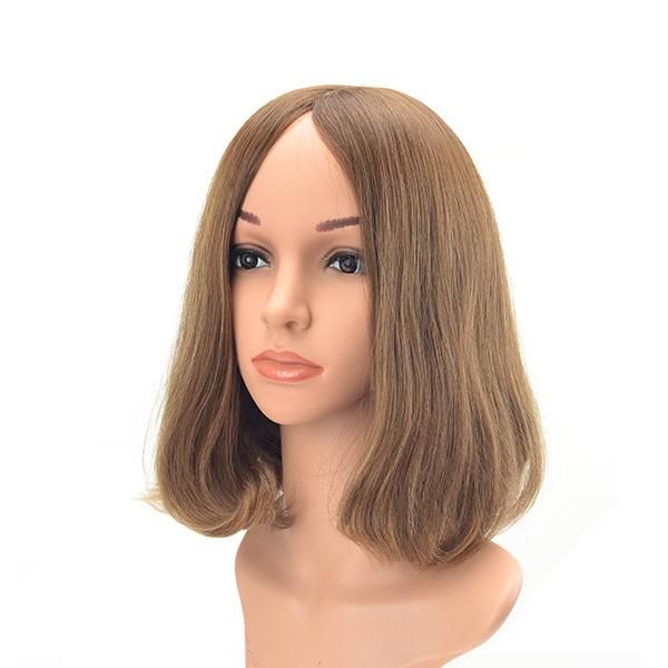 Medium Length No Layer Brown European Hair Natural Female Toupee