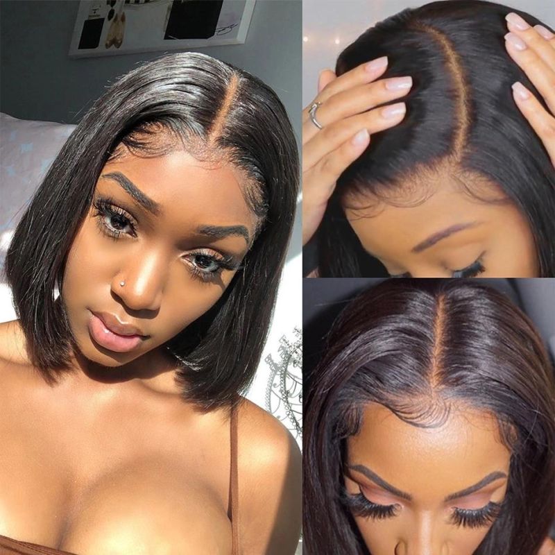 Pre Plucked Highlight Honey Brown Color Straight Bob Human Hair Lace Front Wigs, 4X4 Lace Closure Indian Straight Wave Bob Wig