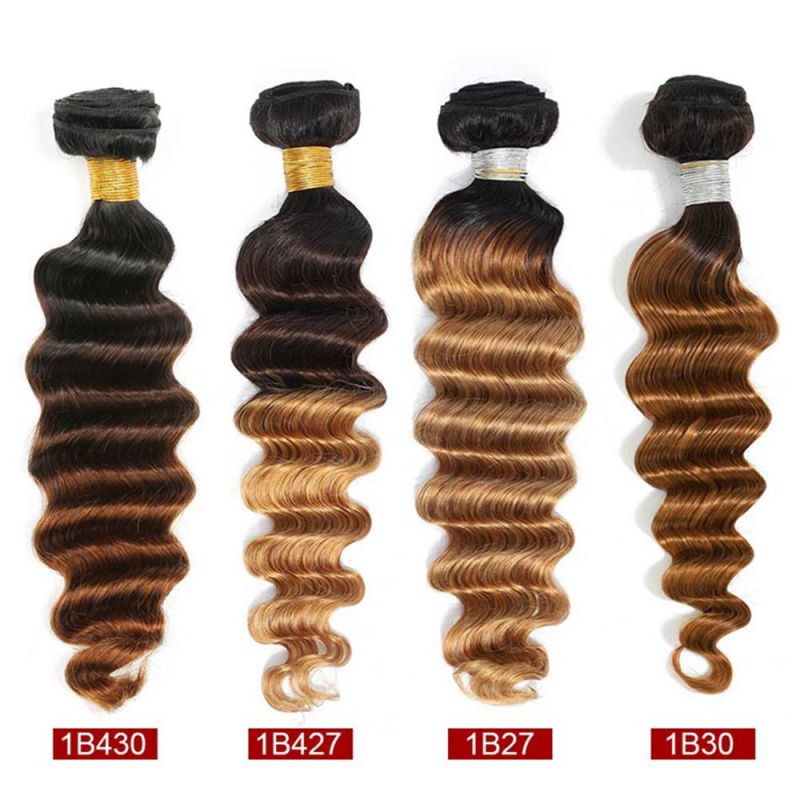 Kbeth Peruvian Deep Wave Remy Human Hair Bundles with Closure Ombre Brown Color Closure with Bundles for Black Women