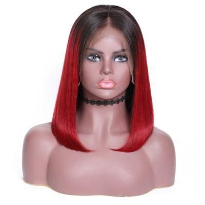 Riisca Factory Price Cuticle Aligned Human Hair Bob Red Color Virgin Frontal Lace Wigs for Women