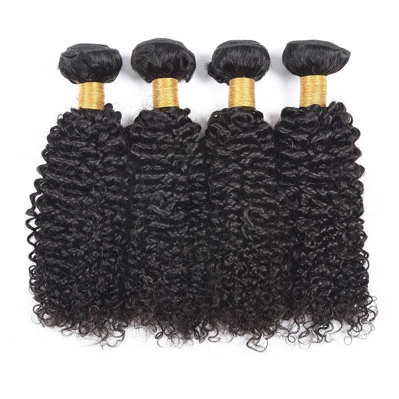 Hair Extensions 4*4 5*5 Closure 10A Kinky Curly Human Hair Natural Color 100g Virgin Remy Human Hair Bundle with Double Drawn 22"