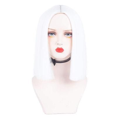 Short Straight Hair Bob Wig Middle Parting Synthetic Women Wigs Shoulder Length 12inches White Bob Wig for