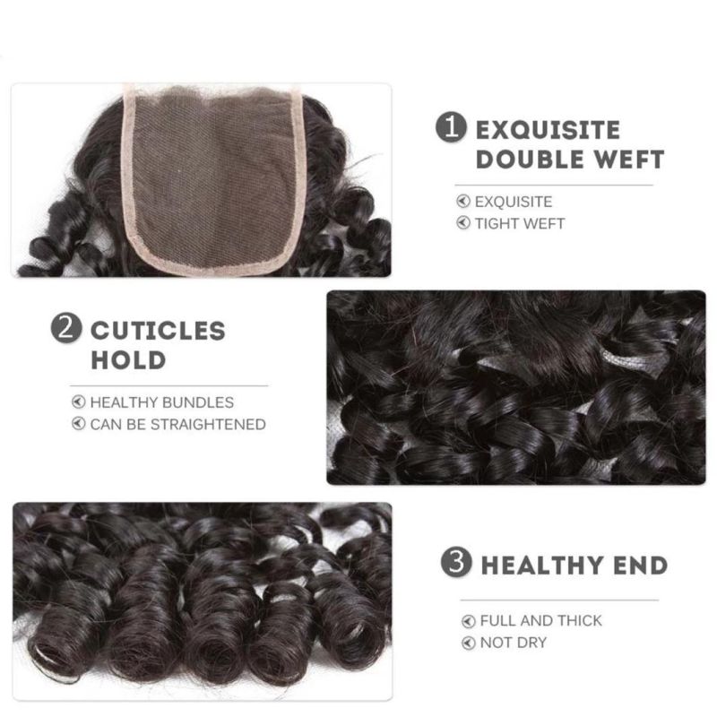 Brazilian Human Hair Loose Bouncy Curly Hair 2/3/4 Bundles with 4*4 Closure 100% Human Hair Natural Black Weave Extensions