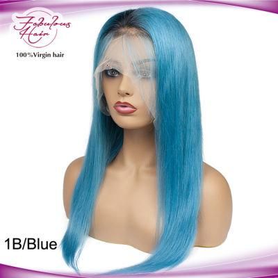 Top Rated Virgin Blue Human Hair Wig with Black Roots