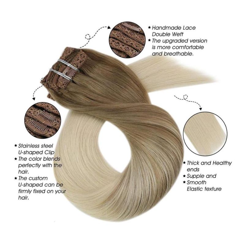 Clip in Hair Extensions 10-24 Inch Machine Remy Human Hair Brazilian Doule Weft Full Head Set Straight 7PCS 100g (10Inch Color P18-613)