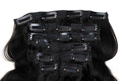 100% Brazilian Hair Clip in Human Hair Extension 22inch Virgin Hair Extension 7PCS Body Wave (AV-CH160-1B)