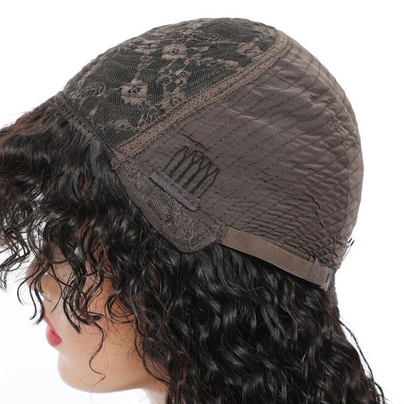 Curly Human Hair Wigs with Bangs Full Machine Made Wigs